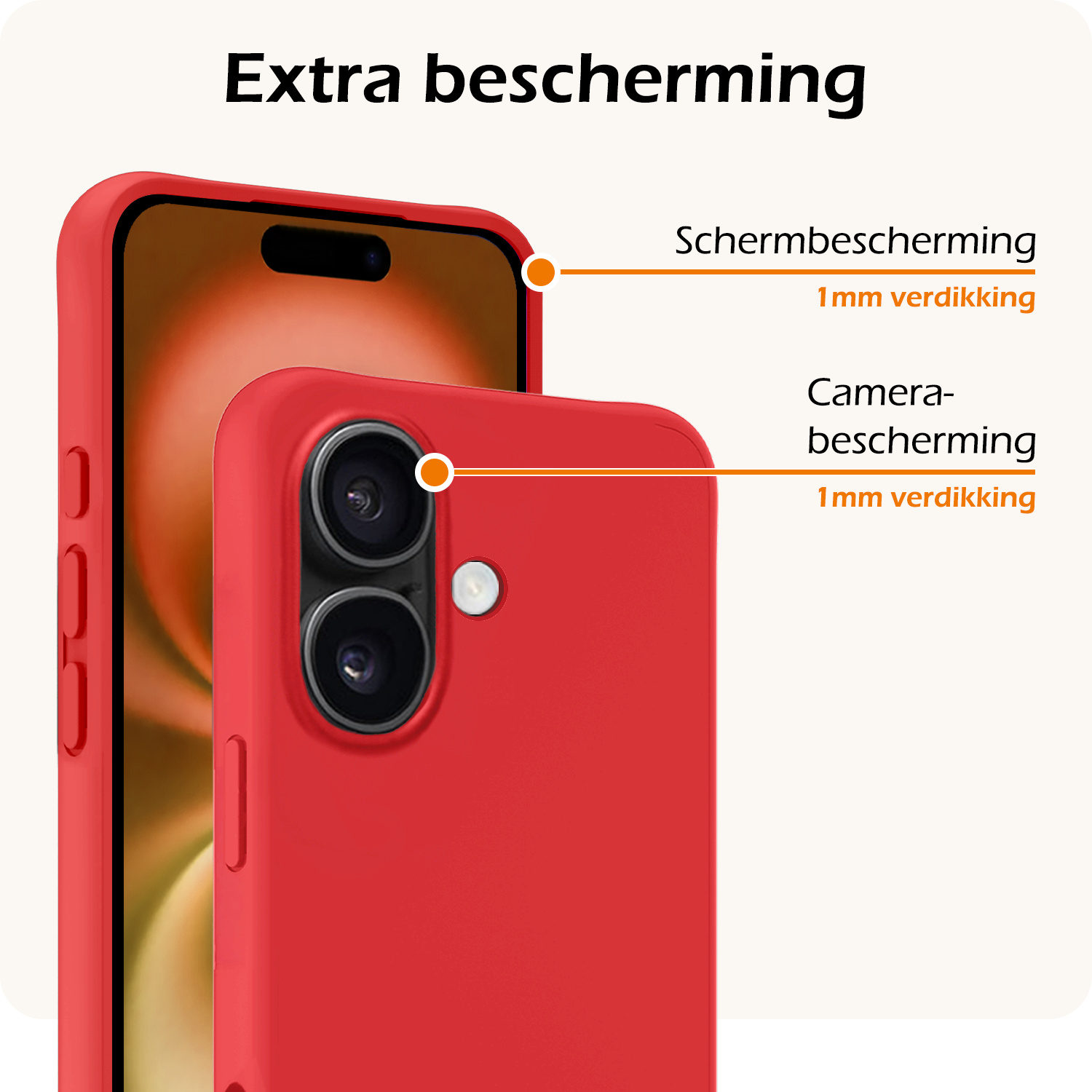 Nomfy Hoesje Geschikt voor iPhone 16 Hoesje Siliconen Cover Case - Hoes Geschikt voor iPhone 16 Hoes Back Case - 2-PACK - Rood