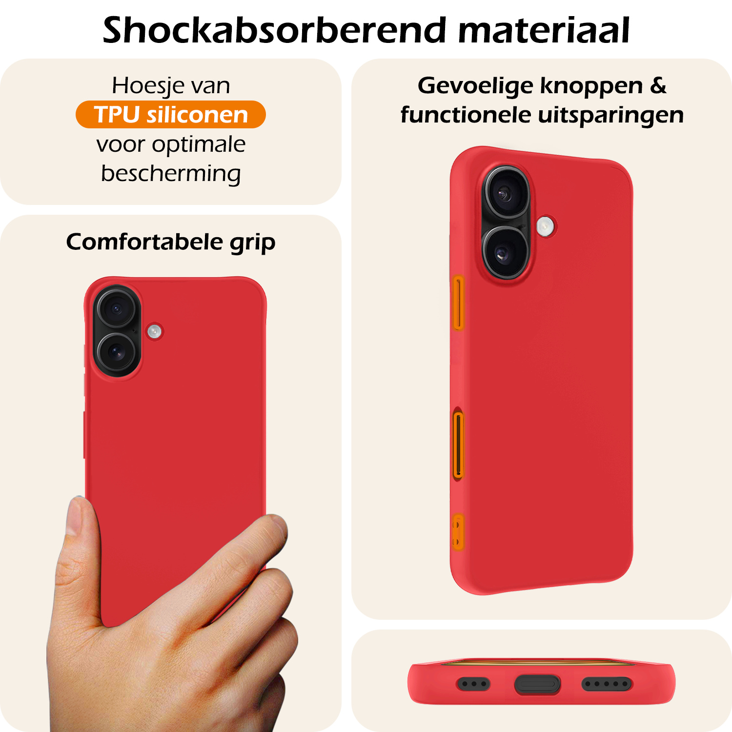Nomfy Hoesje Geschikt voor iPhone 16 Hoesje Siliconen Cover Case - Hoes Geschikt voor iPhone 16 Hoes Back Case - 2-PACK - Rood