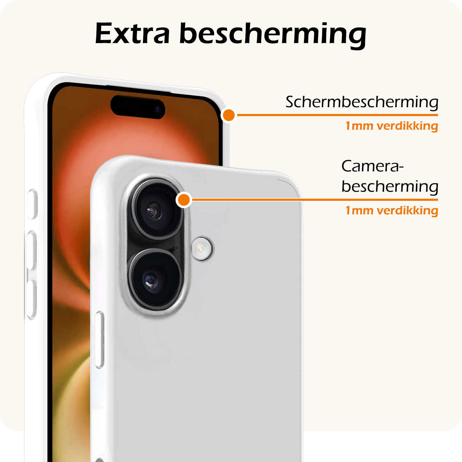 Nomfy Hoesje Geschikt voor iPhone 16 Hoesje Siliconen Cover Case - Hoes Geschikt voor iPhone 16 Hoes Back Case - 2-PACK - Wit