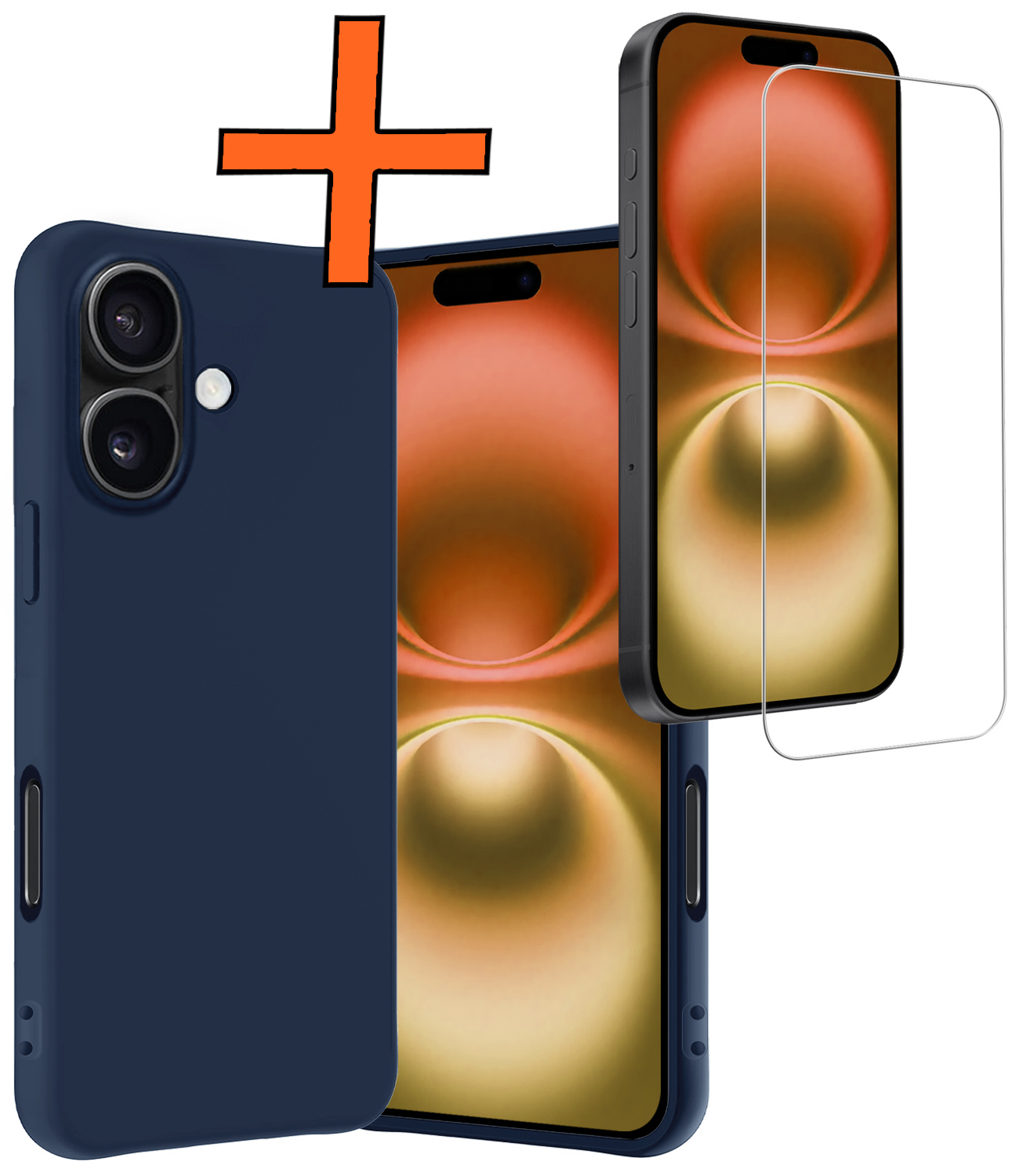 Nomfy Hoesje Geschikt voor iPhone 16 Hoesje Siliconen Cover Case Met Screenprotector - Hoes Geschikt voor iPhone 16 Hoes Back Case - Donkerblauw