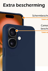 Nomfy Hoesje Geschikt voor iPhone 16 Hoesje Siliconen Cover Case Met Screenprotector - Hoes Geschikt voor iPhone 16 Hoes Back Case - Donkerblauw