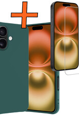Nomfy Hoesje Geschikt voor iPhone 16 Hoesje Siliconen Cover Case Met Screenprotector - Hoes Geschikt voor iPhone 16 Hoes Back Case - Donkergroen