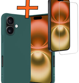 Nomfy Nomfy iPhone 16 Hoesje Siliconen Met Screenprotector Met Dichte Notch - Donkergroen