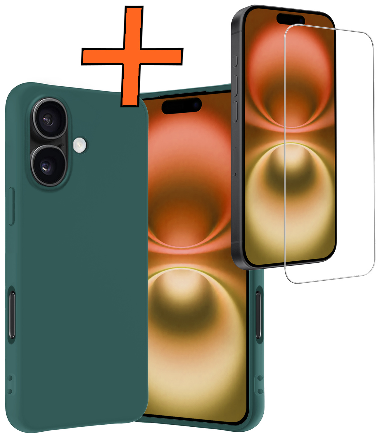 Nomfy Hoesje Geschikt voor iPhone 16 Hoesje Siliconen Cover Case Met Screenprotector - Hoes Geschikt voor iPhone 16 Hoes Back Case - Donkergroen