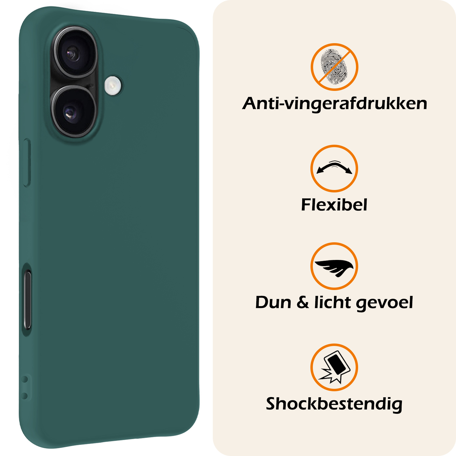 Nomfy Hoesje Geschikt voor iPhone 16 Hoesje Siliconen Cover Case Met Screenprotector - Hoes Geschikt voor iPhone 16 Hoes Back Case - Donkergroen