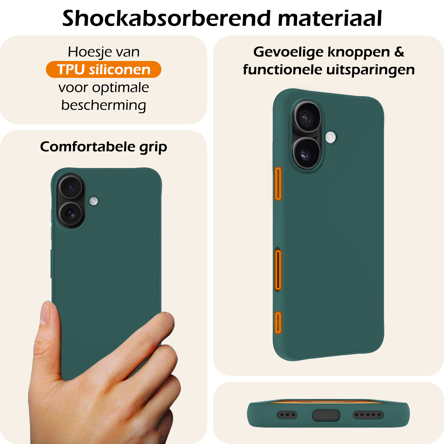 Nomfy Hoesje Geschikt voor iPhone 16 Hoesje Siliconen Cover Case Met Screenprotector - Hoes Geschikt voor iPhone 16 Hoes Back Case - Donkergroen