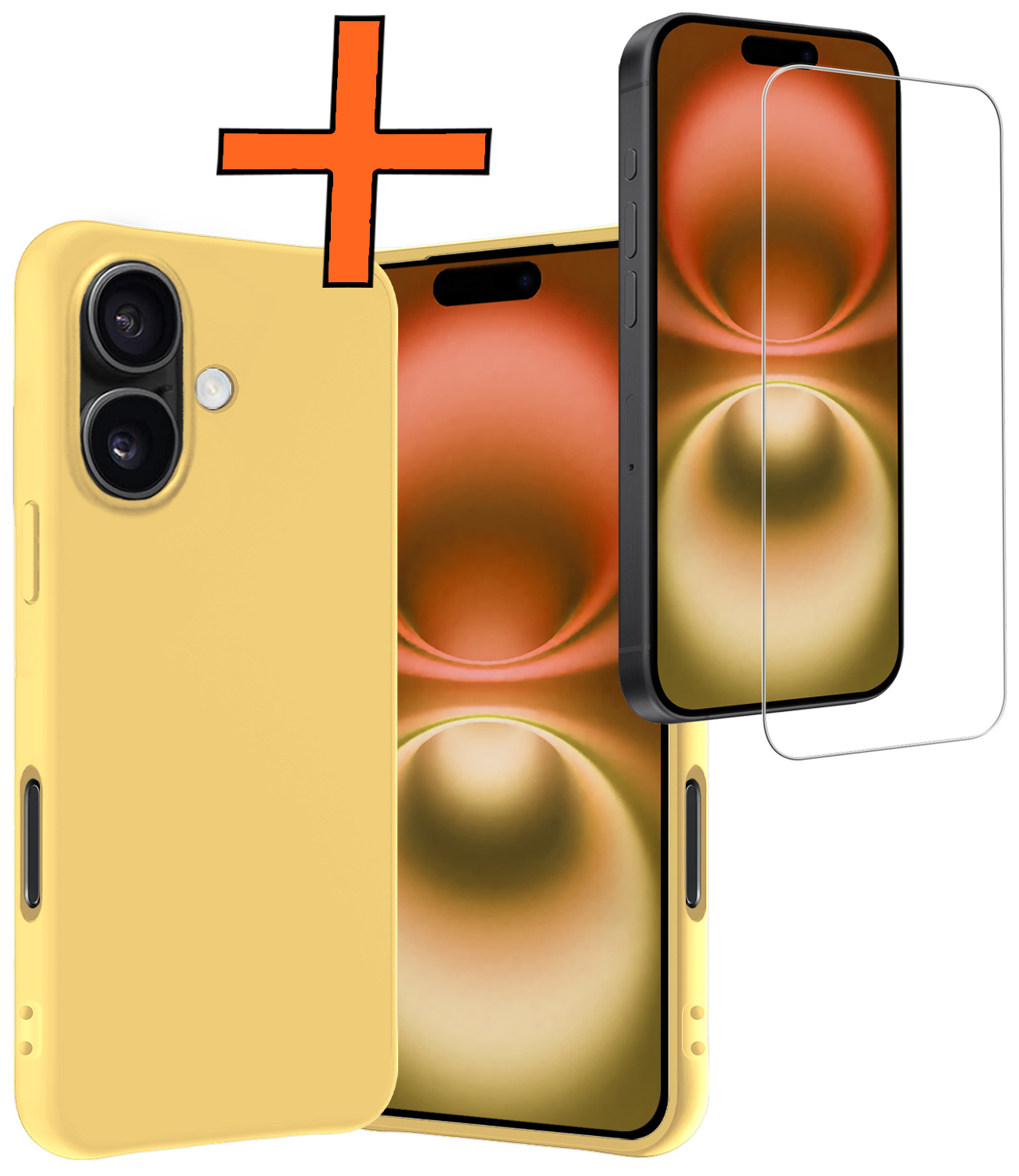 Nomfy Hoesje Geschikt voor iPhone 16 Hoesje Siliconen Cover Case Met Screenprotector - Hoes Geschikt voor iPhone 16 Hoes Back Case - Geel