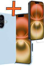 Nomfy Hoesje Geschikt voor iPhone 16 Hoesje Siliconen Cover Case Met Screenprotector - Hoes Geschikt voor iPhone 16 Hoes Back Case - Lichtblauw