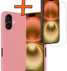 Nomfy Nomfy iPhone 16 Hoesje Siliconen Met Screenprotector Met Dichte Notch - Lichtroze