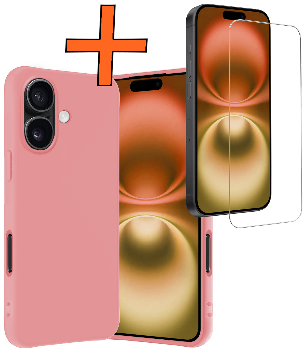 Nomfy Hoesje Geschikt voor iPhone 16 Hoesje Siliconen Cover Case Met Screenprotector - Hoes Geschikt voor iPhone 16 Hoes Back Case - Lichtroze