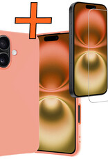 Nomfy Hoesje Geschikt voor iPhone 16 Hoesje Siliconen Cover Case Met Screenprotector - Hoes Geschikt voor iPhone 16 Hoes Back Case - Perzik
