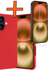 Nomfy Hoesje Geschikt voor iPhone 16 Hoesje Siliconen Cover Case Met Screenprotector - Hoes Geschikt voor iPhone 16 Hoes Back Case - Rood