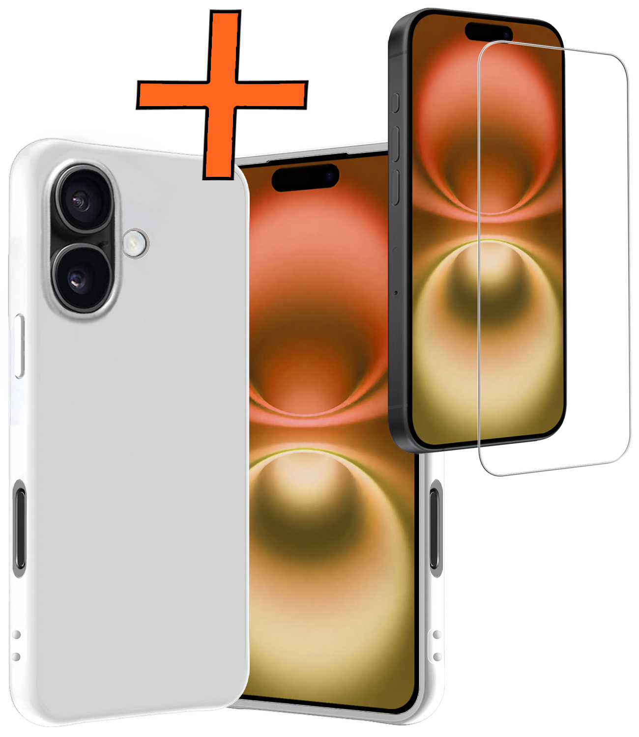 Nomfy Hoesje Geschikt voor iPhone 16 Hoesje Siliconen Cover Case Met Screenprotector - Hoes Geschikt voor iPhone 16 Hoes Back Case - Wit