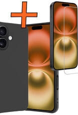 Nomfy Hoesje Geschikt voor iPhone 16 Hoesje Siliconen Cover Case Met Screenprotector - Hoes Geschikt voor iPhone 16 Hoes Back Case - Zwart