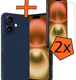 Nomfy Nomfy iPhone 16 Hoesje Siliconen Met 2x Screenprotector Met Dichte Notch - Donkerblauw