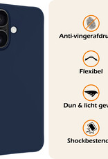 Nomfy Hoesje Geschikt voor iPhone 16 Hoesje Siliconen Cover Case Met 2x Screenprotector - Hoes Geschikt voor iPhone 16 Hoes Back Case - Donkerblauw