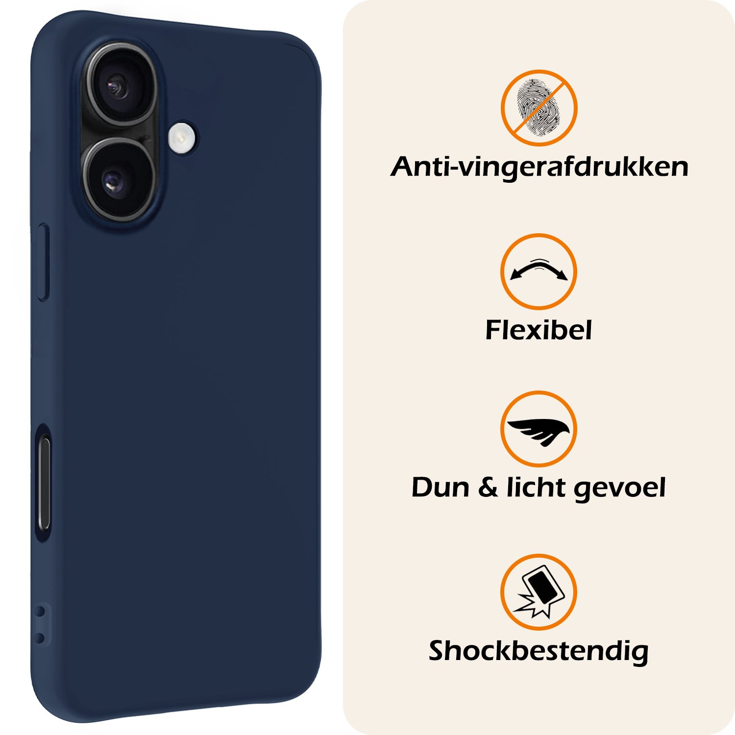 Nomfy Hoesje Geschikt voor iPhone 16 Hoesje Siliconen Cover Case Met 2x Screenprotector - Hoes Geschikt voor iPhone 16 Hoes Back Case - Donkerblauw