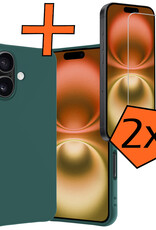 Nomfy Hoesje Geschikt voor iPhone 16 Hoesje Siliconen Cover Case Met 2x Screenprotector - Hoes Geschikt voor iPhone 16 Hoes Back Case - Donkergroen