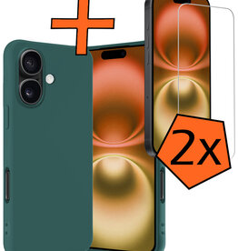 Nomfy Nomfy iPhone 16 Hoesje Siliconen Met 2x Screenprotector Met Dichte Notch - Donkergroen