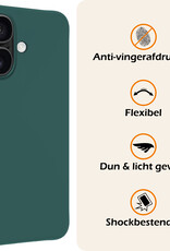 Nomfy Hoesje Geschikt voor iPhone 16 Hoesje Siliconen Cover Case Met 2x Screenprotector - Hoes Geschikt voor iPhone 16 Hoes Back Case - Donkergroen
