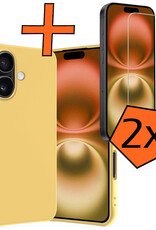 Nomfy Hoesje Geschikt voor iPhone 16 Hoesje Siliconen Cover Case Met 2x Screenprotector - Hoes Geschikt voor iPhone 16 Hoes Back Case - Geel