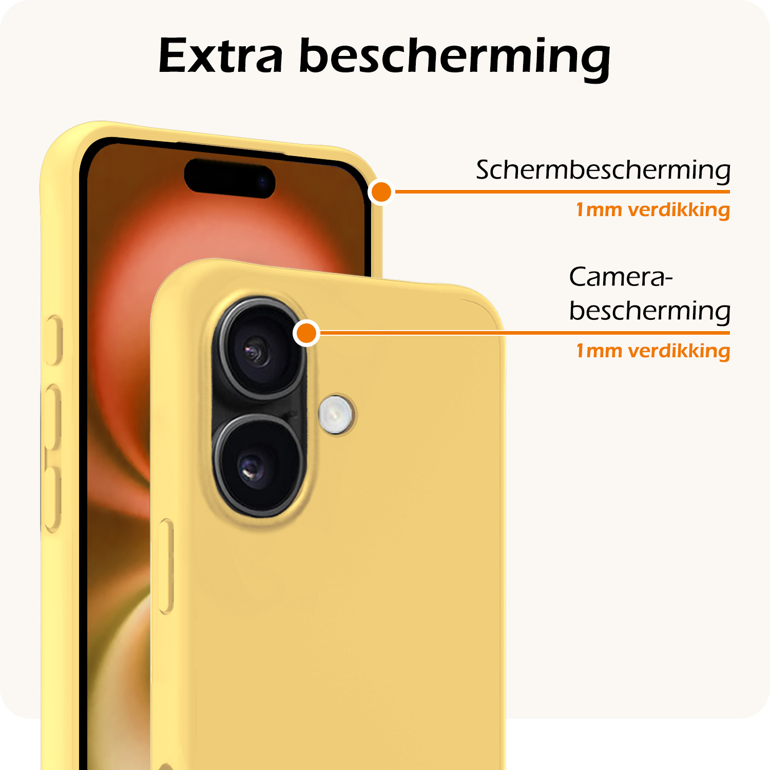 Nomfy Hoesje Geschikt voor iPhone 16 Hoesje Siliconen Cover Case Met 2x Screenprotector - Hoes Geschikt voor iPhone 16 Hoes Back Case - Geel