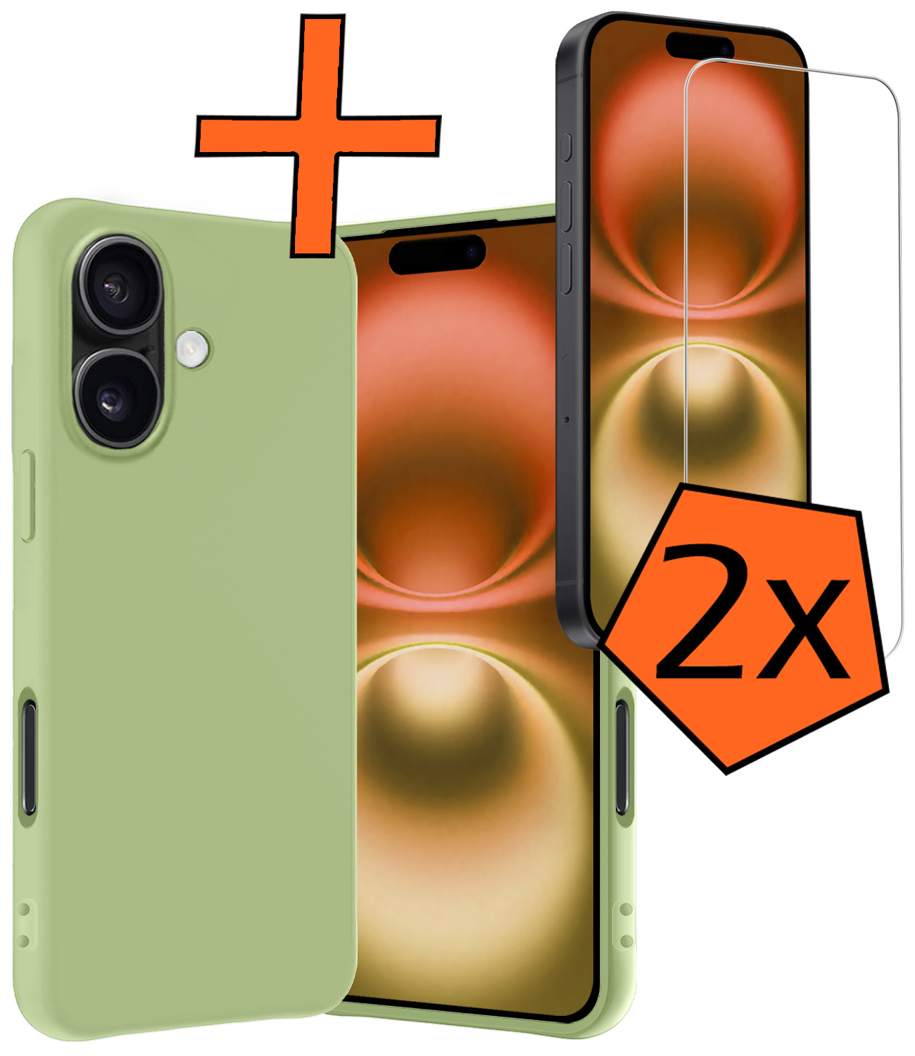 Nomfy Hoesje Geschikt voor iPhone 16 Hoesje Siliconen Cover Case Met 2x Screenprotector - Hoes Geschikt voor iPhone 16 Hoes Back Case - Groen