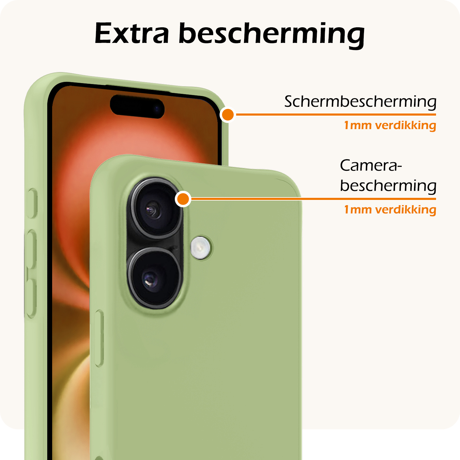 Nomfy Hoesje Geschikt voor iPhone 16 Hoesje Siliconen Cover Case Met 2x Screenprotector - Hoes Geschikt voor iPhone 16 Hoes Back Case - Groen