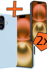 Nomfy Hoesje Geschikt voor iPhone 16 Hoesje Siliconen Cover Case Met 2x Screenprotector - Hoes Geschikt voor iPhone 16 Hoes Back Case - Lichtblauw