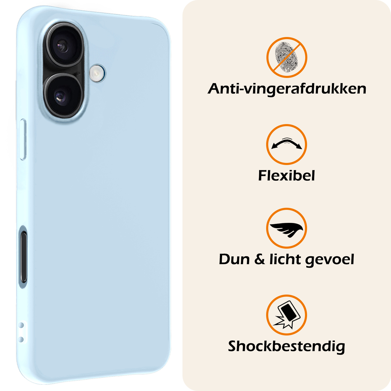 Nomfy Hoesje Geschikt voor iPhone 16 Hoesje Siliconen Cover Case Met 2x Screenprotector - Hoes Geschikt voor iPhone 16 Hoes Back Case - Lichtblauw