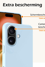 Nomfy Hoesje Geschikt voor iPhone 16 Hoesje Siliconen Cover Case Met 2x Screenprotector - Hoes Geschikt voor iPhone 16 Hoes Back Case - Lichtblauw