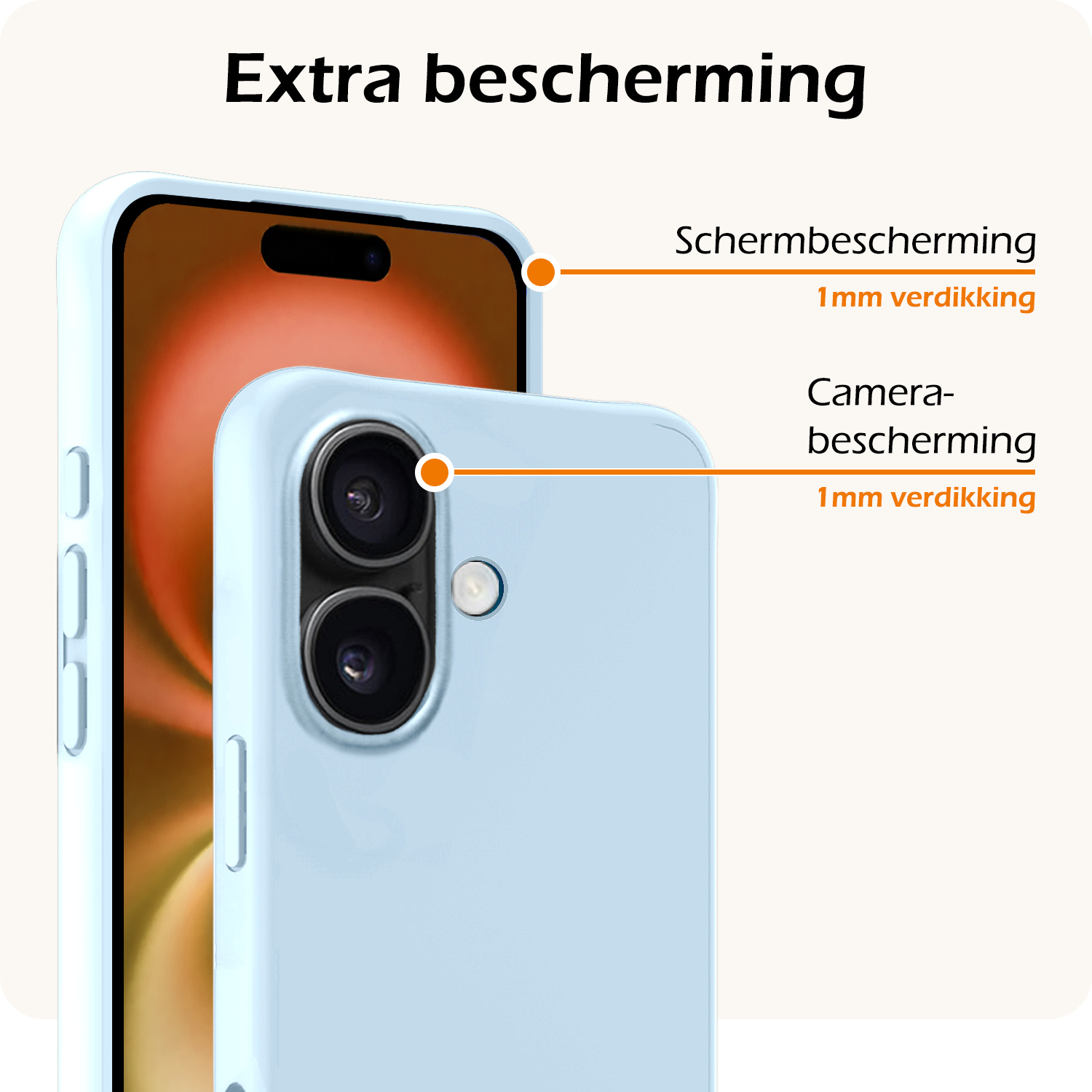 Nomfy Hoesje Geschikt voor iPhone 16 Hoesje Siliconen Cover Case Met 2x Screenprotector - Hoes Geschikt voor iPhone 16 Hoes Back Case - Lichtblauw