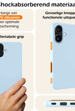 Nomfy Hoesje Geschikt voor iPhone 16 Hoesje Siliconen Cover Case Met 2x Screenprotector - Hoes Geschikt voor iPhone 16 Hoes Back Case - Lichtblauw