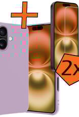 Nomfy Hoesje Geschikt voor iPhone 16 Hoesje Siliconen Cover Case Met 2x Screenprotector - Hoes Geschikt voor iPhone 16 Hoes Back Case - Lila