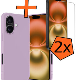 Nomfy Nomfy iPhone 16 Hoesje Siliconen Met 2x Screenprotector Met Dichte Notch - Lila
