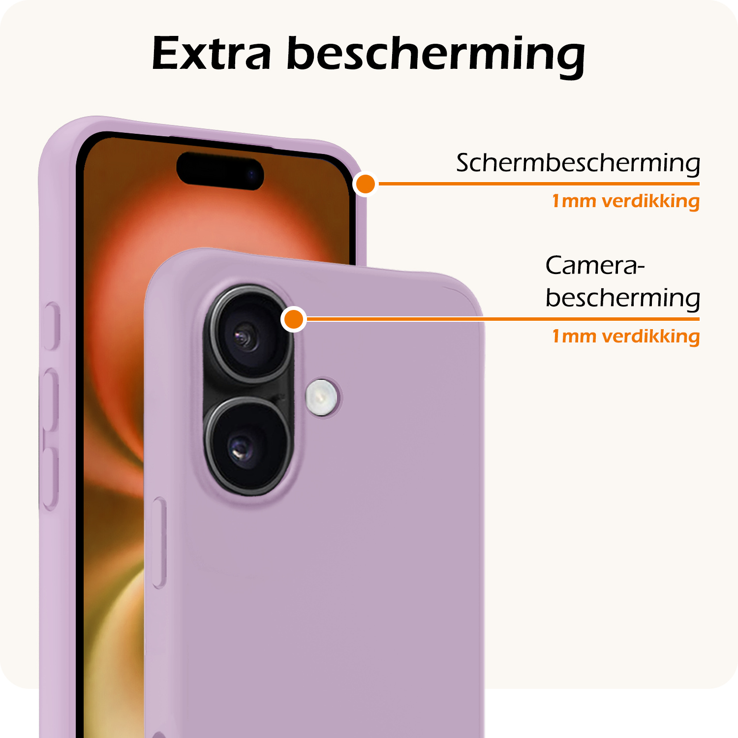 Nomfy Hoesje Geschikt voor iPhone 16 Hoesje Siliconen Cover Case Met 2x Screenprotector - Hoes Geschikt voor iPhone 16 Hoes Back Case - Lila