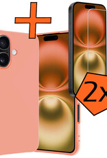 Nomfy Hoesje Geschikt voor iPhone 16 Hoesje Siliconen Cover Case Met 2x Screenprotector - Hoes Geschikt voor iPhone 16 Hoes Back Case - Perzik