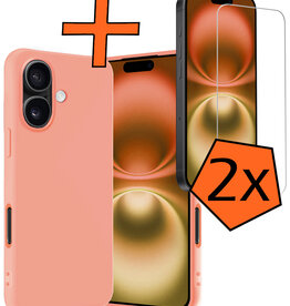 Nomfy Nomfy iPhone 16 Hoesje Siliconen Met 2x Screenprotector Met Dichte Notch - Perzik