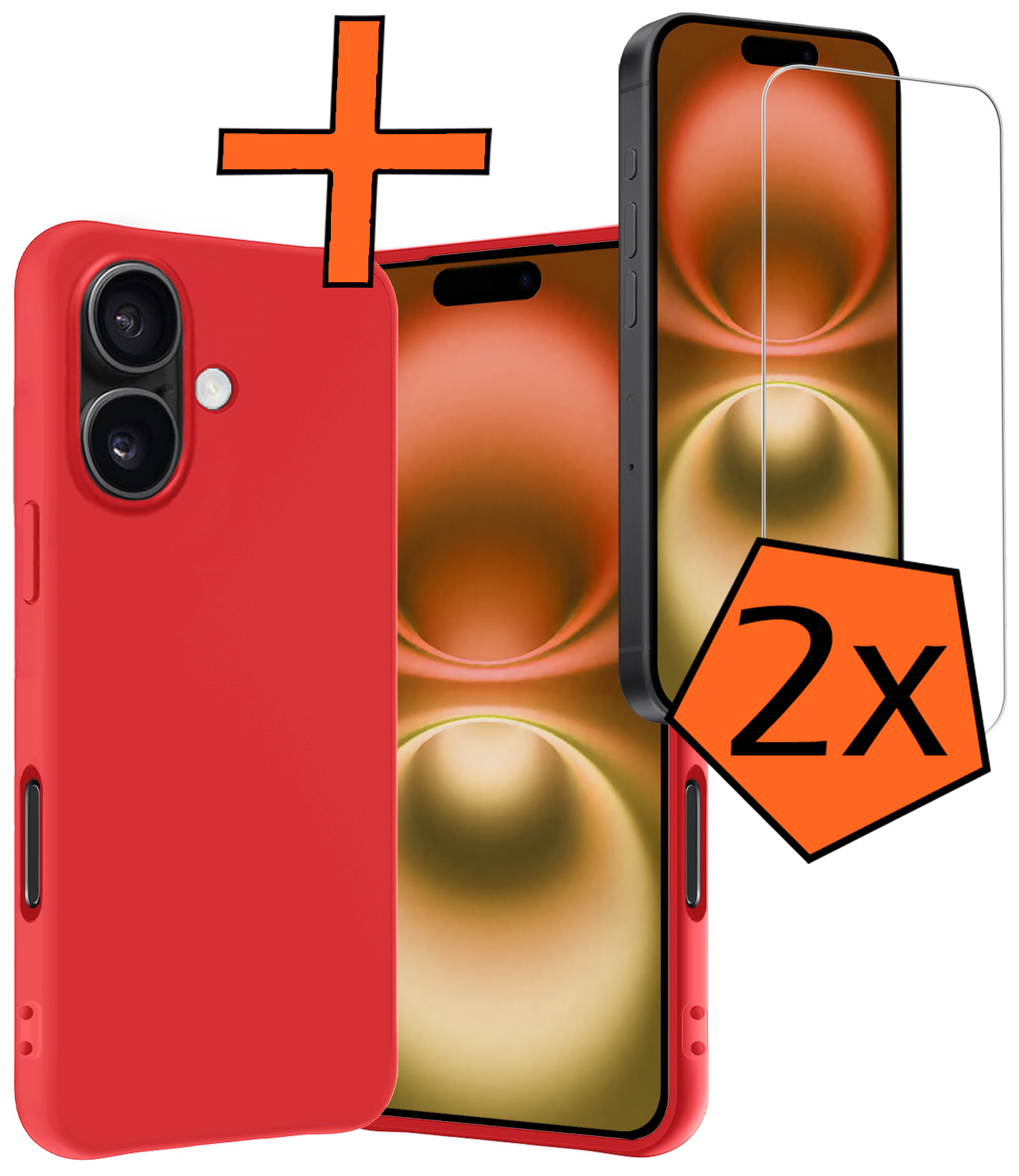 Nomfy Hoesje Geschikt voor iPhone 16 Hoesje Siliconen Cover Case Met 2x Screenprotector - Hoes Geschikt voor iPhone 16 Hoes Back Case - Rood