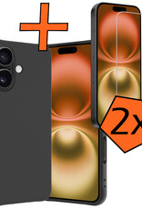 Nomfy Hoesje Geschikt voor iPhone 16 Hoesje Siliconen Cover Case Met 2x Screenprotector - Hoes Geschikt voor iPhone 16 Hoes Back Case - Zwart