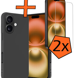 Nomfy Nomfy iPhone 16 Hoesje Siliconen Met 2x Screenprotector Met Dichte Notch - Zwart