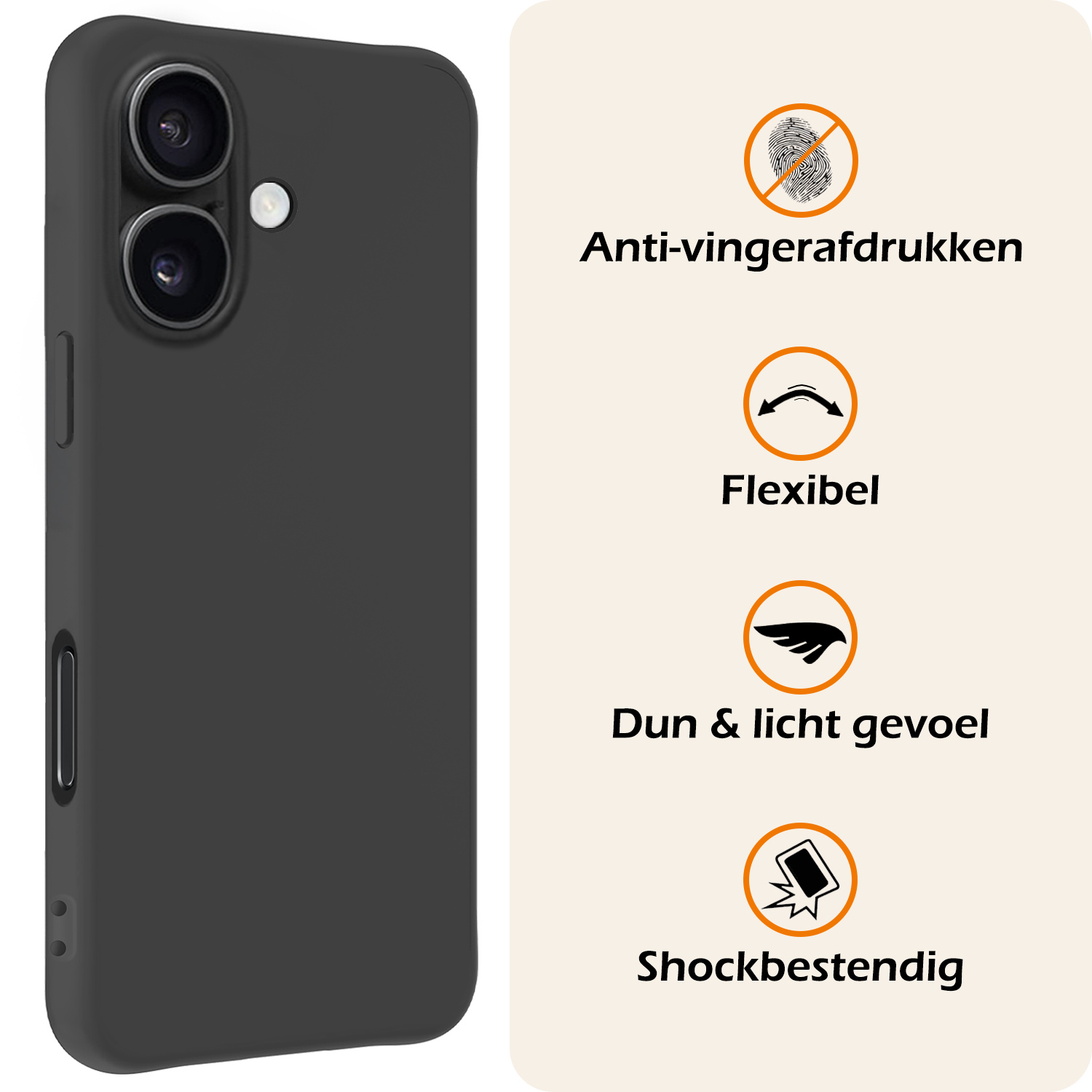 Nomfy Hoesje Geschikt voor iPhone 16 Hoesje Siliconen Cover Case Met 2x Screenprotector - Hoes Geschikt voor iPhone 16 Hoes Back Case - Zwart