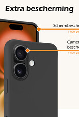 Nomfy Hoesje Geschikt voor iPhone 16 Hoesje Siliconen Cover Case Met 2x Screenprotector - Hoes Geschikt voor iPhone 16 Hoes Back Case - Zwart