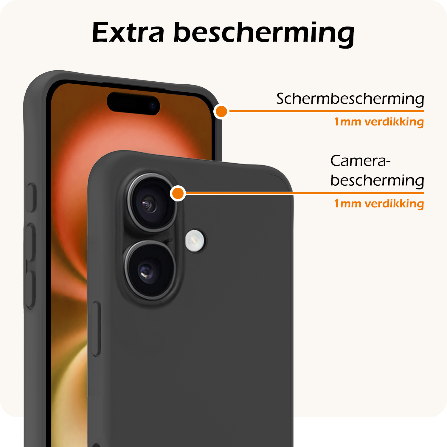 Nomfy Hoesje Geschikt voor iPhone 16 Hoesje Siliconen Cover Case Met 2x Screenprotector - Hoes Geschikt voor iPhone 16 Hoes Back Case - Zwart