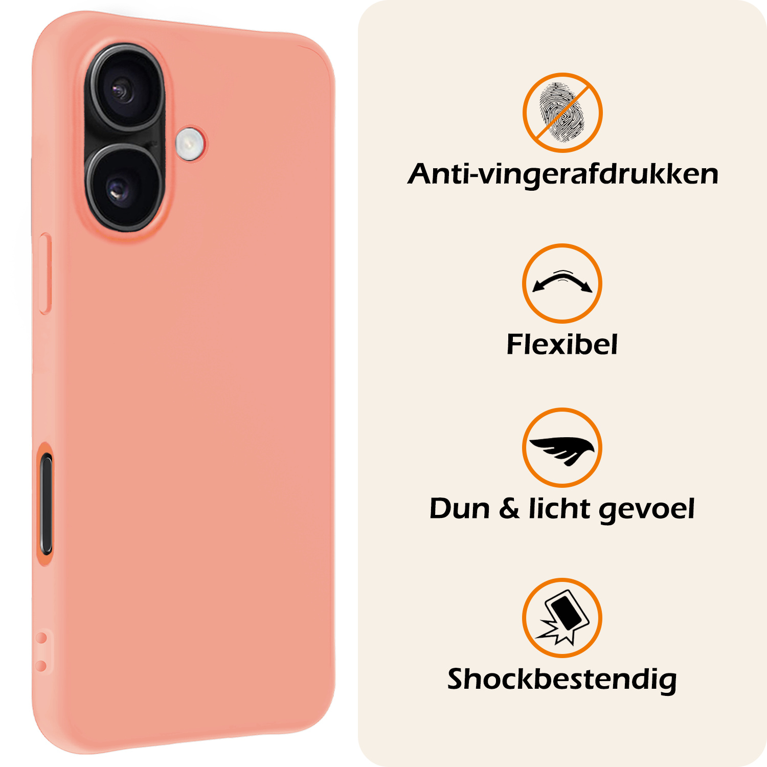 Nomfy Hoesje Geschikt voor iPhone 16 Plus Hoesje Siliconen Cover Case - Hoes Geschikt voor iPhone 16 Plus Hoes Back Case - 2-PACK - Perzik