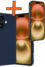Nomfy Hoesje Geschikt voor iPhone 16 Plus Hoesje Siliconen Cover Case Met Screenprotector - Hoes Geschikt voor iPhone 16 Plus Hoes Back Case - Donkerblauw