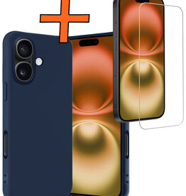 Nomfy Nomfy iPhone 16 Plus Hoesje Siliconen Met Screenprotector Met Dichte Notch - Donkerblauw