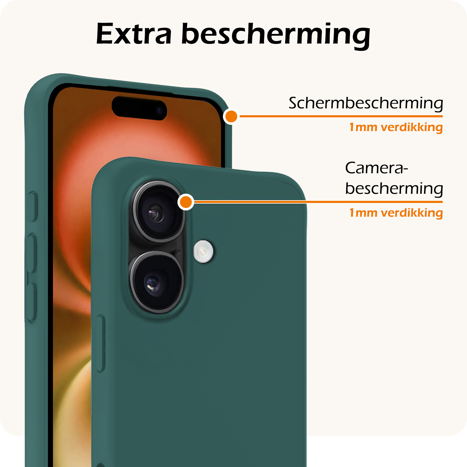 Nomfy Hoesje Geschikt voor iPhone 16 Plus Hoesje Siliconen Cover Case Met Screenprotector - Hoes Geschikt voor iPhone 16 Plus Hoes Back Case - Donkergroen