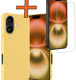 Nomfy Nomfy iPhone 16 Plus Hoesje Siliconen Met Screenprotector Met Dichte Notch - Geel