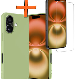 Nomfy Nomfy iPhone 16 Plus Hoesje Siliconen Met Screenprotector Met Dichte Notch - Groen